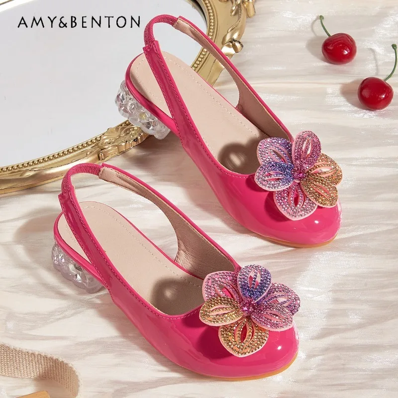 Summer Patent Leather Girls Slingback Heeled Shoes Shiny Multicolor Rhinestone Floral Decor Kids Party Princess Sandals
Summer Patent Leather Girls Slingback Heeled Shoes Shiny Multicolor Rhinestone Floral Decor Kids Party Princess Sandals