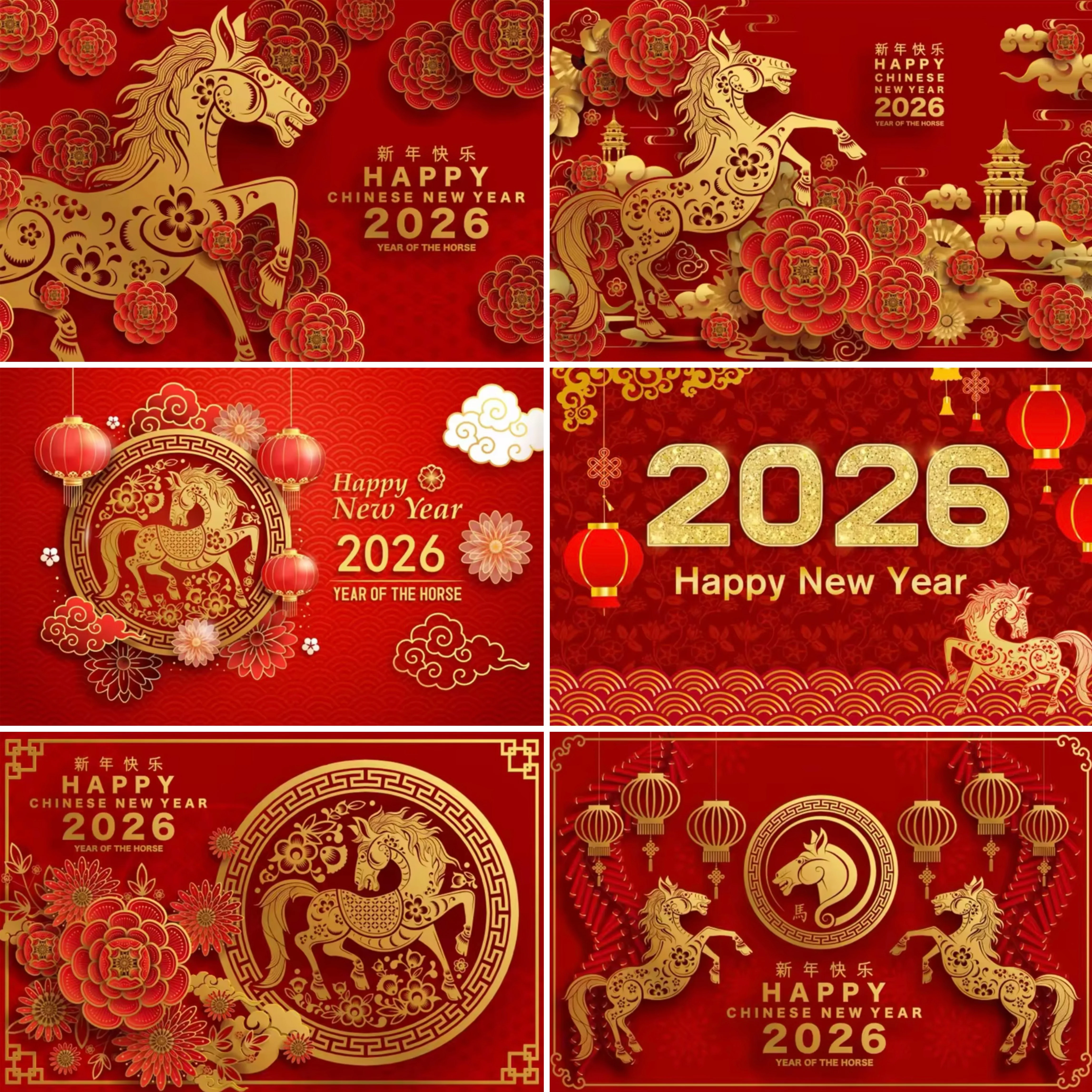 2026 Happy New Year Party Decor Background Chinese Style New Year Red Flower Horse Lantern Chinese New Year Eve Photo Backdrop
2026 Happy New Year Party Decor Background Chinese Style New Year Red Flower Horse Lantern Chinese New Year Eve Photo Backdrop