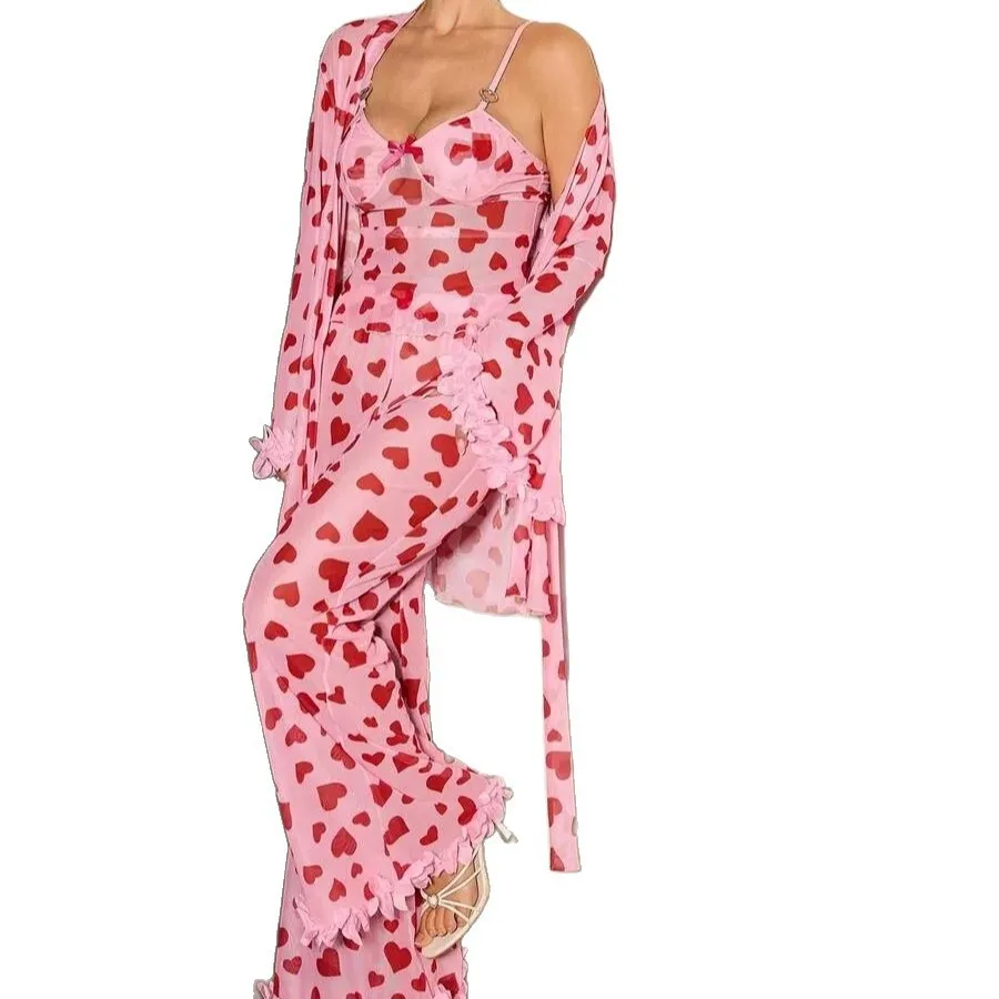 New Four-Season Women's Sweet Heart-Shaped Pajama Set Long-Sleeved Long-Pants Loungewear Mesh See-Through Sexy Sleepwear LW7Y
New Four-Season Women's Sweet Heart-Shaped Pajama Set Long-Sleeved Long-Pants Loungewear Mesh See-Through Sexy Sleepwear LW7Y