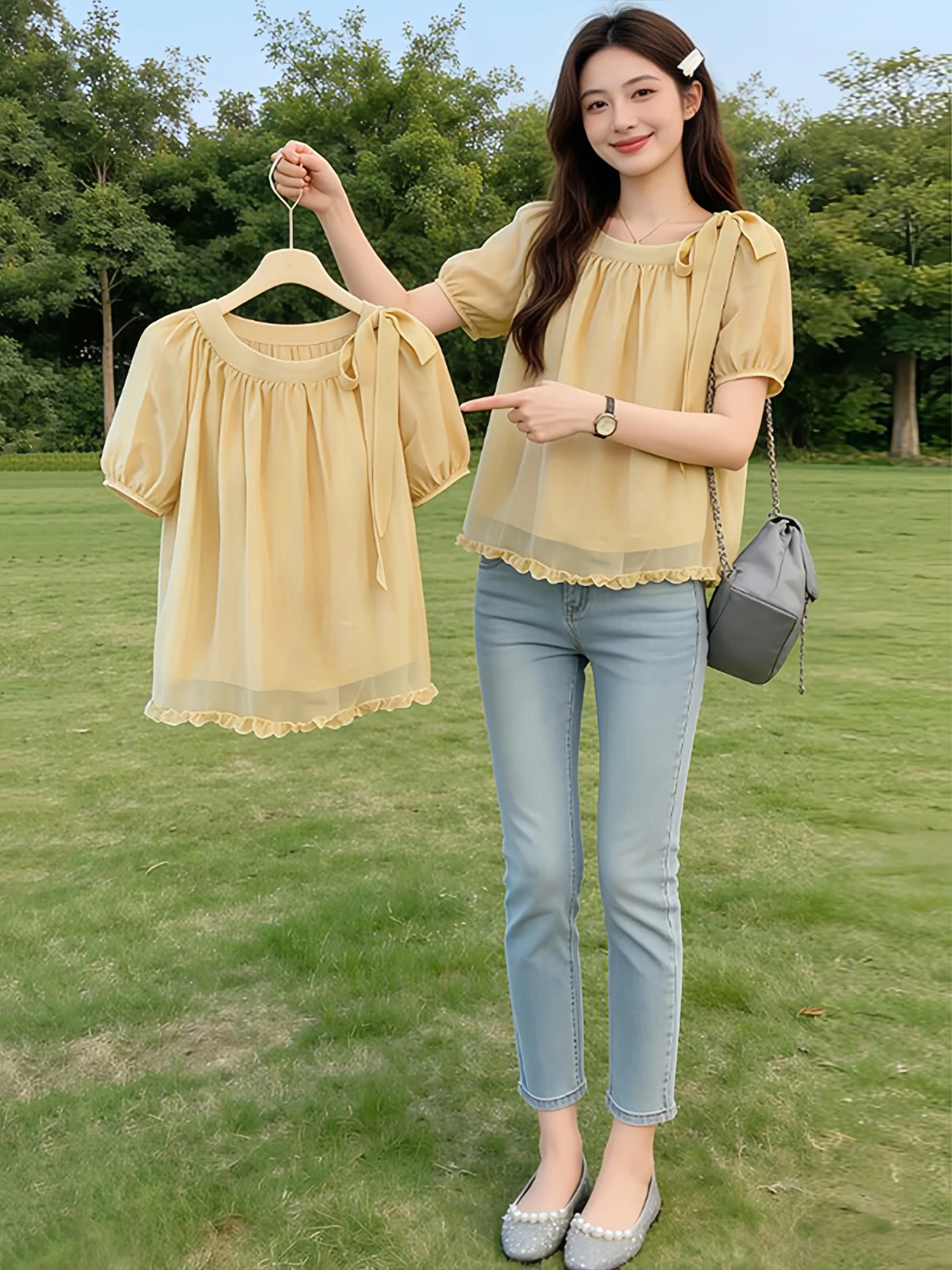 Elegant Knot Short Sleeve Chiffon Shirt Women Summer plus Size Doll Shirt Casual Style Loose Fit Top
Elegant Knot Short Sleeve Chiffon Shirt Women Summer plus Size Doll Shirt Casual Style Loose Fit Top
