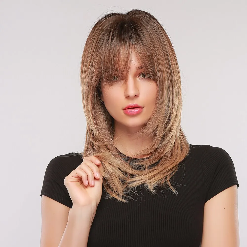 Brown Synthetic Wig Medium Long Straight Hair With Eight-Figure Bangs Natural Simulation Hair Light Breathable Full Head Cover
Brown Synthetic Wig Medium Long Straight Hair With Eight-Figure Bangs Natural Simulation Hair Light Breathable Full Head Cover