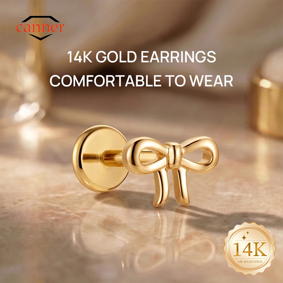 CANNER 1PC 14K Solid Gold Smooth Bow G23 Titanium Piercing Earring For Women Hypoallergenic Dainty Ear Bone Wedding Party Gift
CANNER 1PC 14K Solid Gold Smooth Bow G23 Titanium Piercing Earring For Women Hypoallergenic Dainty Ear Bone Wedding Party Gift