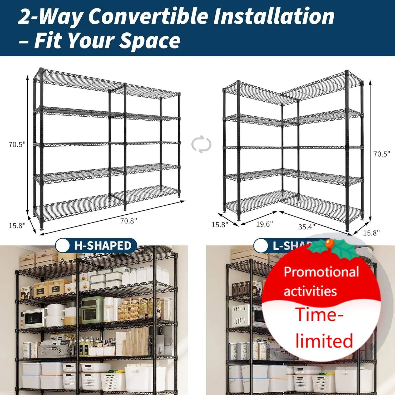 Garvee 71"Wide Storage Shelves Metal Shelving Units 5 Tier, Wire Shelving Rack 1325LBS Heavy Duty Adjustable for Storage, 71"W x
Garvee 71"Wide Storage Shelves Metal Shelving Units 5 Tier, Wire Shelving Rack 1325LBS Heavy Duty Adjustable for Storage, 71"W x