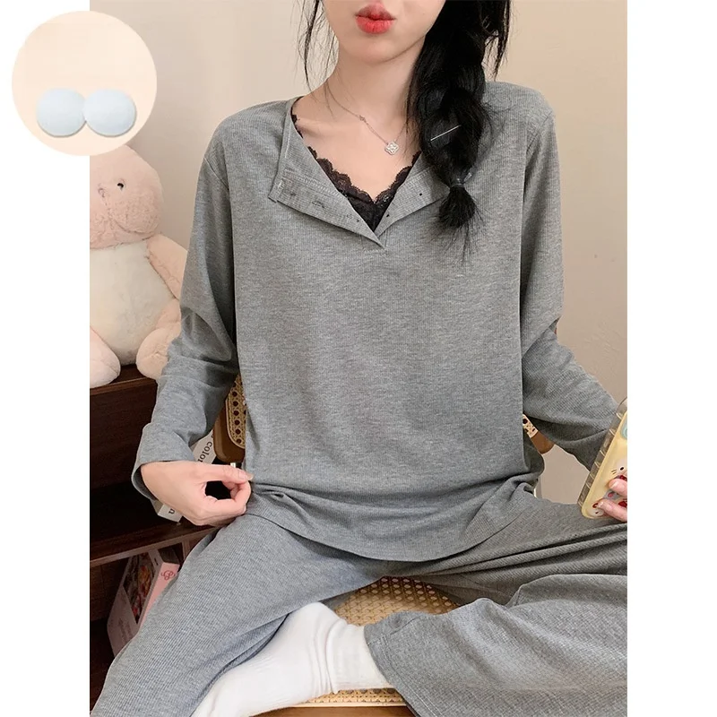 Elegant Pure Color Spring Autumn Sleepwear Women's Long Sleeve V-Neck Lace Trim Two-Piece Set Home Clothes Can Be Worn outside
Elegant Pure Color Spring Autumn Sleepwear Women's Long Sleeve V-Neck Lace Trim Two-Piece Set Home Clothes Can Be Worn outside