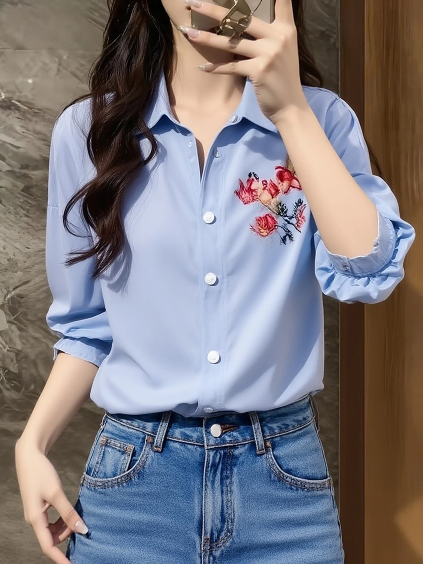 Korean Style Long Sleeve Printed Shirt Turn-down Collar Commute Fashionable Spring Women's Shirt Elegant Classy Commuter Shirt
Korean Style Long Sleeve Printed Shirt Turn-down Collar Commute Fashionable Spring Women's Shirt Elegant Classy Commuter Shirt