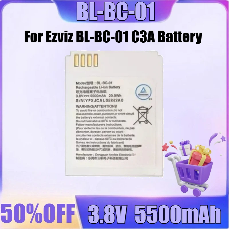 New BL-BC-01 High Quality Battery for Ezviz BL-BC-01 C3A Battery 3.8V 5500mAh Wireless Surveillance Camera Battery
New BL-BC-01 High Quality Battery for Ezviz BL-BC-01 C3A Battery 3.8V 5500mAh Wireless Surveillance Camera Battery
