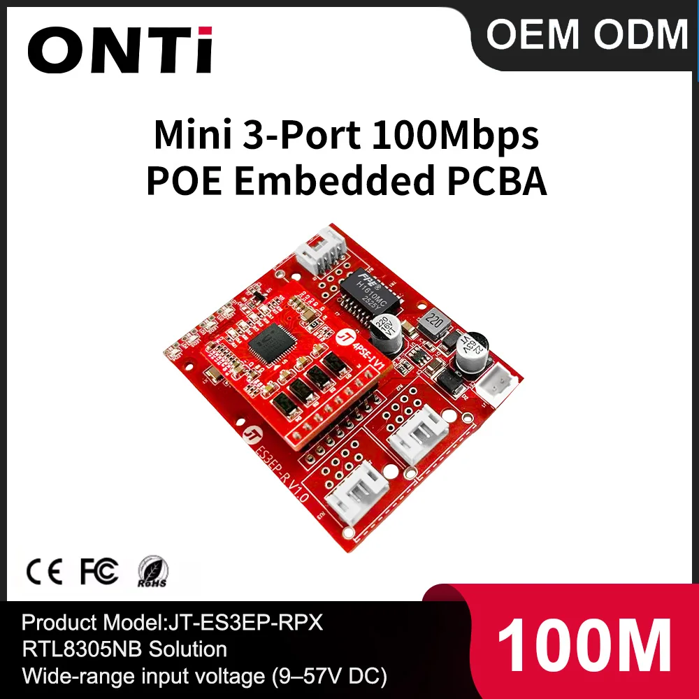 ONTi Mini 3-ports 10/100Mbps Gigabit PoE Ethernet switch PCBA for Embedded Integrated Module 9-57V DC Wide-Range Input
ONTi Mini 3-ports 10/100Mbps Gigabit PoE Ethernet switch PCBA for Embedded Integrated Module 9-57V DC Wide-Range Input