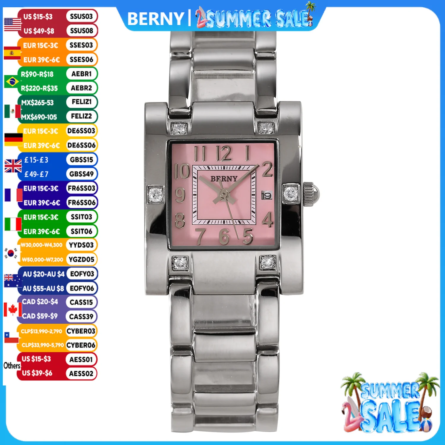 BERNY Quartz Watch for Women Calendar Fashion Casual Easy Read Stainless Steel Waterproof Ladies Square Wristwatch Elegant
BERNY Quartz Watch for Women Calendar Fashion Casual Easy Read Stainless Steel Waterproof Ladies Square Wristwatch Elegant
