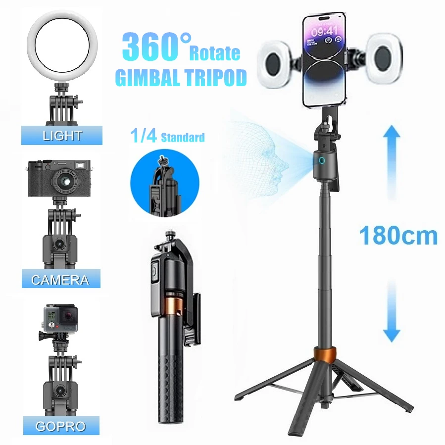180cm/70.8in Tall AI Face Tracking Handheld Gimbal Tripod 360° Rotation Shoot Selfie Stick for Mobile Phone with Wireless Shoot
180cm/70.8in Tall AI Face Tracking Handheld Gimbal Tripod 360° Rotation Shoot Selfie Stick for Mobile Phone with Wireless Shoot