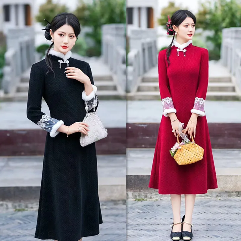 Fashion Improvement New Chinese Style Long a Cheongsam Qi Pao Dress Winter Daily Wearable
Fashion Improvement New Chinese Style Long a Cheongsam Qi Pao Dress Winter Daily Wearable