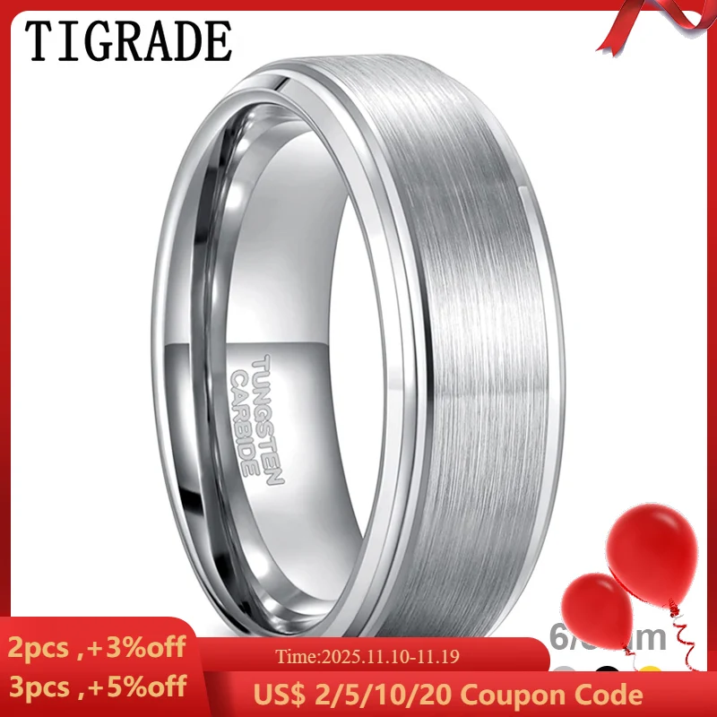 Tigrade 6/8mm Tungsten Carbide Ring Men Silver/Black/Gold Color Brushed Wedding Band Male Engagement Rings For Women bague
Tigrade 6/8mm Tungsten Carbide Ring Men Silver/Black/Gold Color Brushed Wedding Band Male Engagement Rings For Women bague