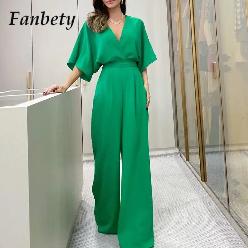 Elegant Deep V-Neck Slim-Fit Long Jumpsuit Women's Sexy Halter Lace-Up Sportswear Casual Half-Sleeve Solid Party Jumpsuit Office
Elegant Deep V-Neck Slim-Fit Long Jumpsuit Women's Sexy Halter Lace-Up Sportswear Casual Half-Sleeve Solid Party Jumpsuit Office