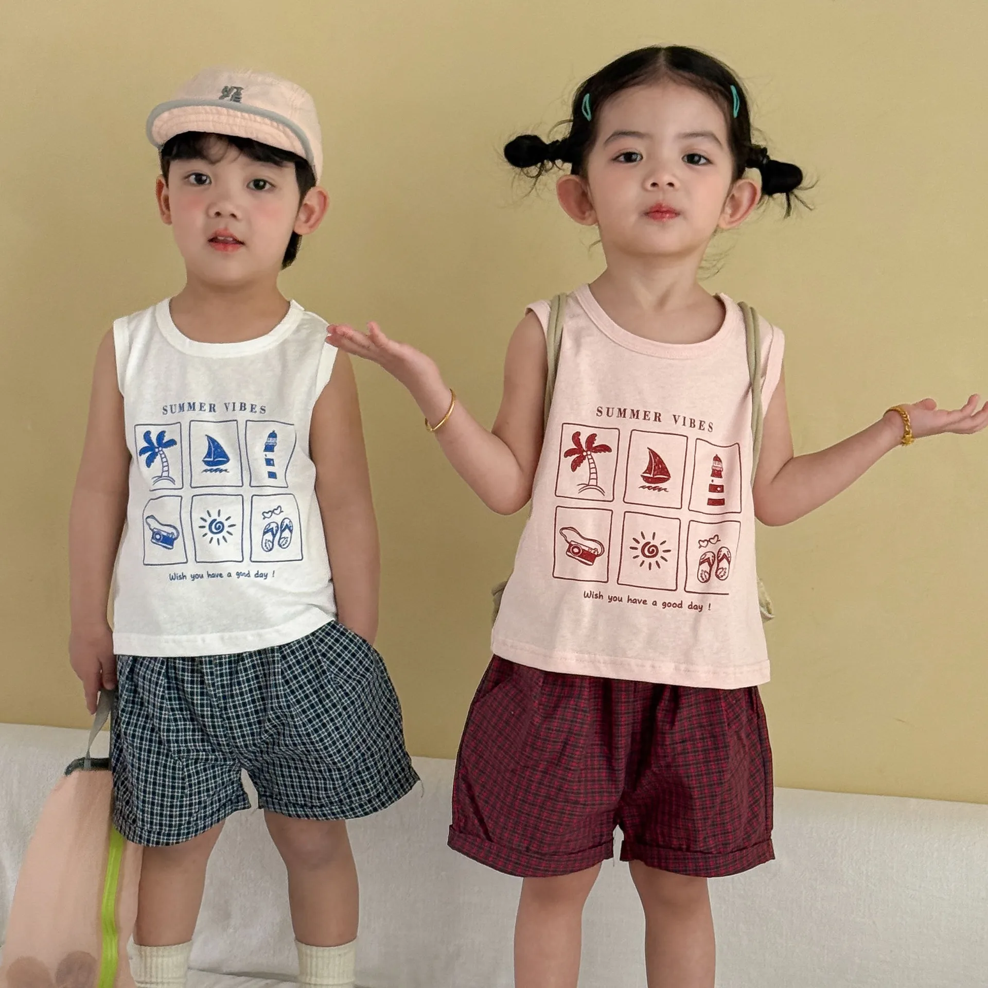 2026 Summer New Children Sleeveless Clothes Set Boys Girls Cartoon Print Vest + Loose Plaid Shorts 2pcs Suit Kids Cotton Outfits
2026 Summer New Children Sleeveless Clothes Set Boys Girls Cartoon Print Vest + Loose Plaid Shorts 2pcs Suit Kids Cotton Outfits