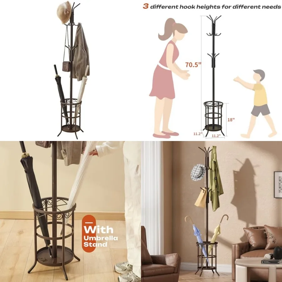 Coat Rack Freestanding, Coat Tree with Umbrella Holder, Metal Coat Rack Stand with 12 Hooks, Standing Coat Hanger Stand, Umbrel
Coat Rack Freestanding, Coat Tree with Umbrella Holder, Metal Coat Rack Stand with 12 Hooks, Standing Coat Hanger Stand, Umbrel