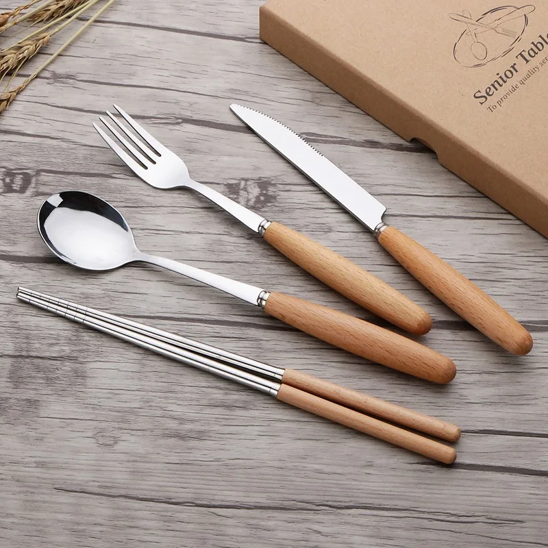 HYS Wooden Handle Tableware Set Western Food Steak Knives and Forks Stainless Steel Chopsticks Spoons Four-piece Gift Box
HYS Wooden Handle Tableware Set Western Food Steak Knives and Forks Stainless Steel Chopsticks Spoons Four-piece Gift Box