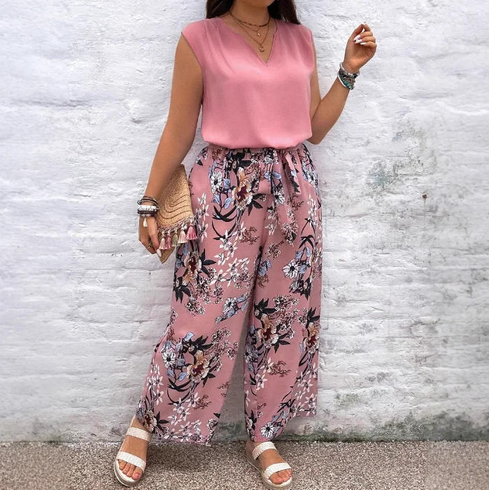 Sets for Women 2 Pieces Summer Large Size Women's Two-Piece Vest+Floral Printed Pants Set for Women
Sets for Women 2 Pieces Summer Large Size Women's Two-Piece Vest+Floral Printed Pants Set for Women