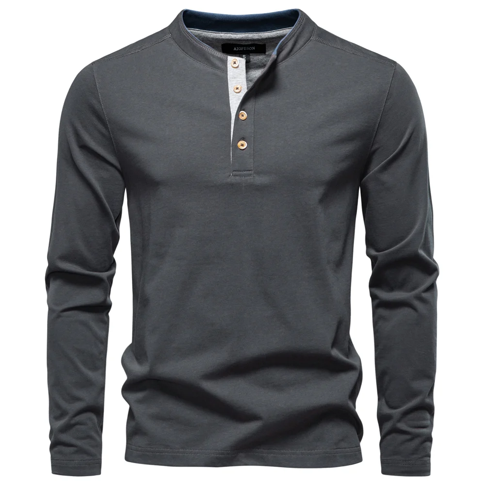New EU Size Spring Autumn Men's Long Sleeve Henley Neck T Shirt Casual Business Solid 100% Cotton T-shirts For Men Top Tees
New EU Size Spring Autumn Men's Long Sleeve Henley Neck T Shirt Casual Business Solid 100% Cotton T-shirts For Men Top Tees