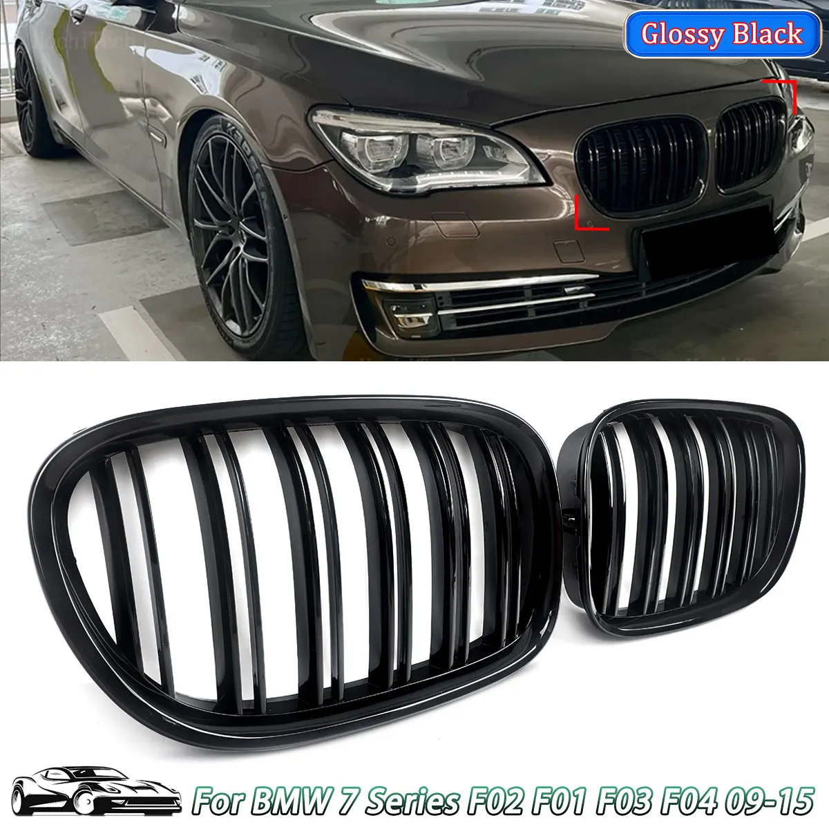 For BMW F01 F02 740i 750li 760li M Style Front Kidney Grille Compatible 4D 2009-2015 Gloss Black Dual Lines Bumper Racing Grill
For BMW F01 F02 740i 750li 760li M Style Front Kidney Grille Compatible 4D 2009-2015 Gloss Black Dual Lines Bumper Racing Grill