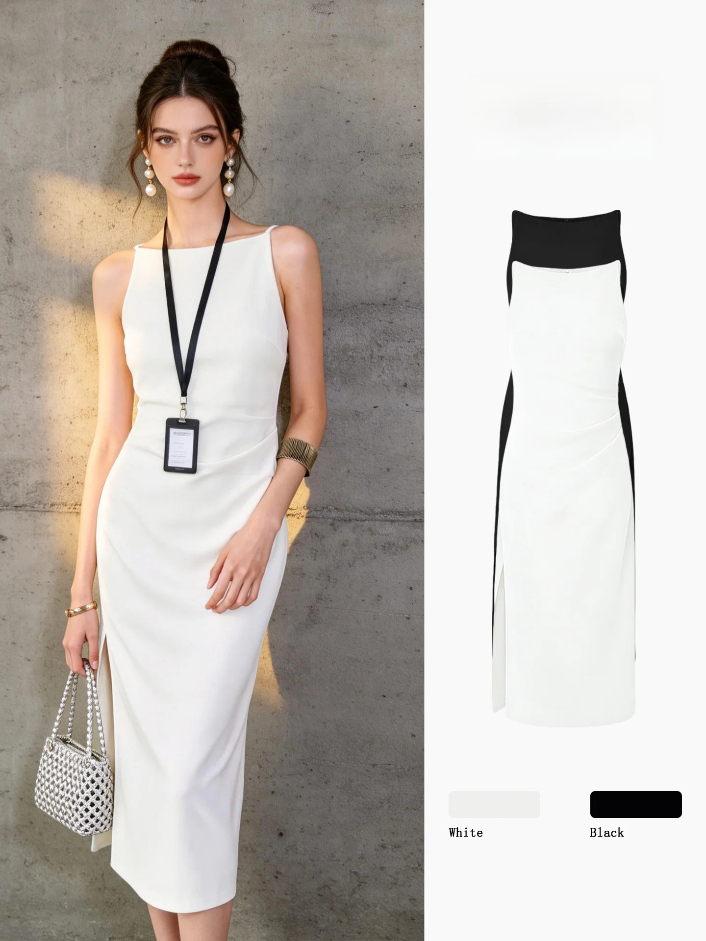 Elegant White Strapless Dress Women's Summer New Waist-Cinching Slimming High-End Sense Slit Commute Skirt Polyester Fiber
Elegant White Strapless Dress Women's Summer New Waist-Cinching Slimming High-End Sense Slit Commute Skirt Polyester Fiber
