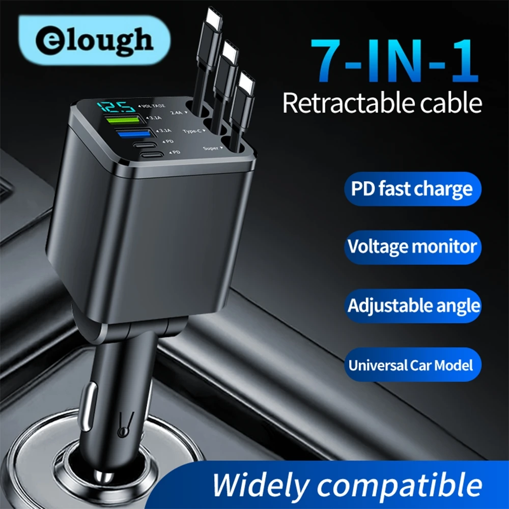 Автомобильное зарядное устройство Elough 7 в 1, выдвижной автомобильный адаптер прикуривателя USB Type C, кабель для быстрого зарядного устройства для IPhone Huawei Samsung
Автомобильное зарядное устройство Elough 7 в 1, выдвижной автомобильный адаптер прикуривателя USB Type C, кабель для быстрого зарядного устройства для IPhone Huawei Samsung