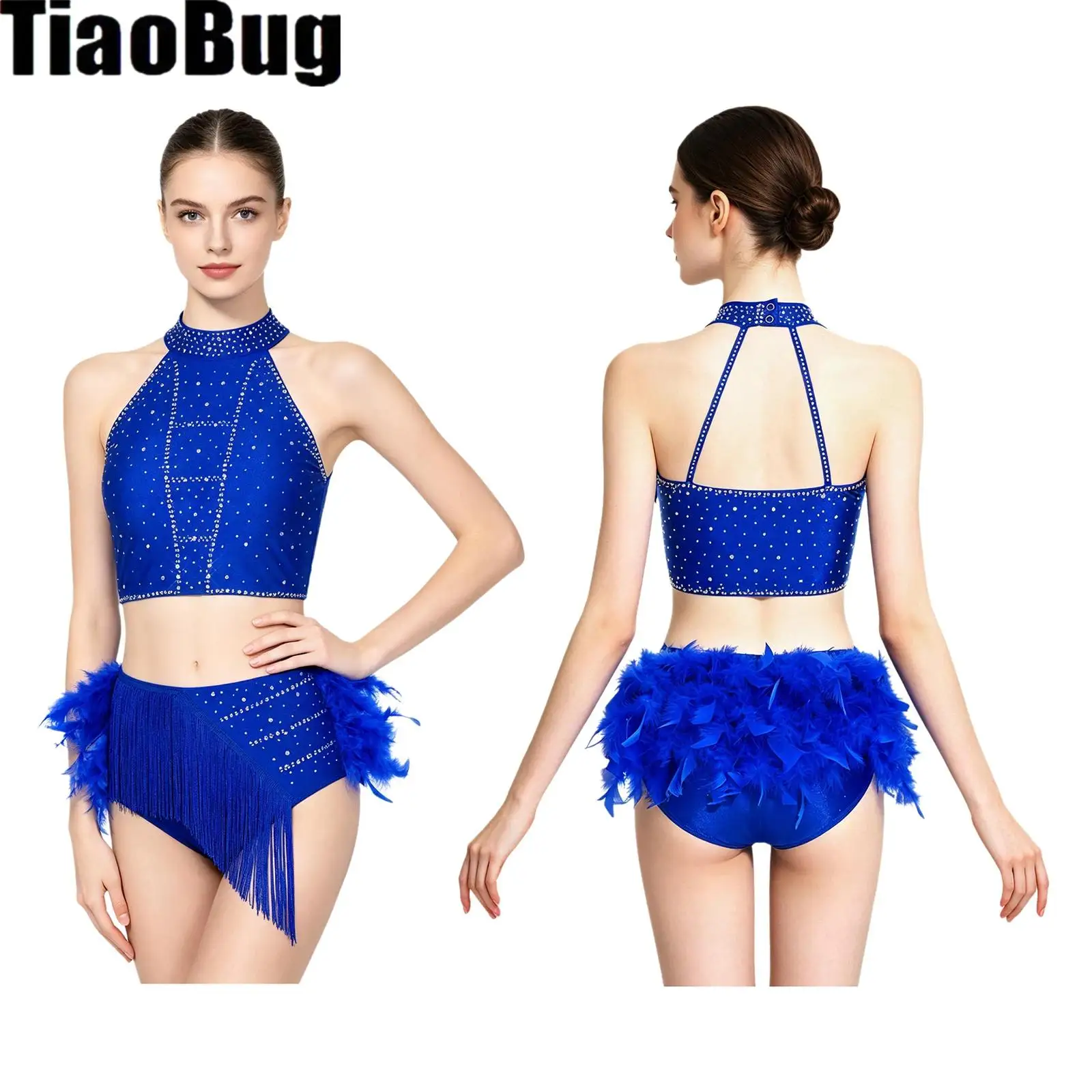 Women Latin Dance Set Two-piece Set Sparkling Rhinestones Back Crop Top Elastic Waistband Faux Feather And Tassel Bottoms
Women Latin Dance Set Two-piece Set Sparkling Rhinestones Back Crop Top Elastic Waistband Faux Feather And Tassel Bottoms