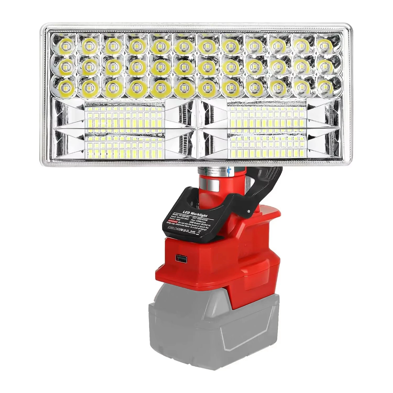 40W 4200LM LED Work Light for Milwaukee 18V Battery with Dual USB Charging Port & 3 Modes Flood Light Flashlight (No Battery)
40W 4200LM LED Work Light for Milwaukee 18V Battery with Dual USB Charging Port & 3 Modes Flood Light Flashlight (No Battery)