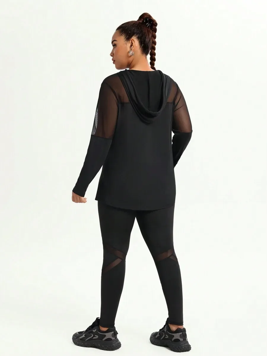 Plus Size Mesh Splice Hooded Sheer Long Sleeve Top And Pants Activewear Set
Plus Size Mesh Splice Hooded Sheer Long Sleeve Top And Pants Activewear Set