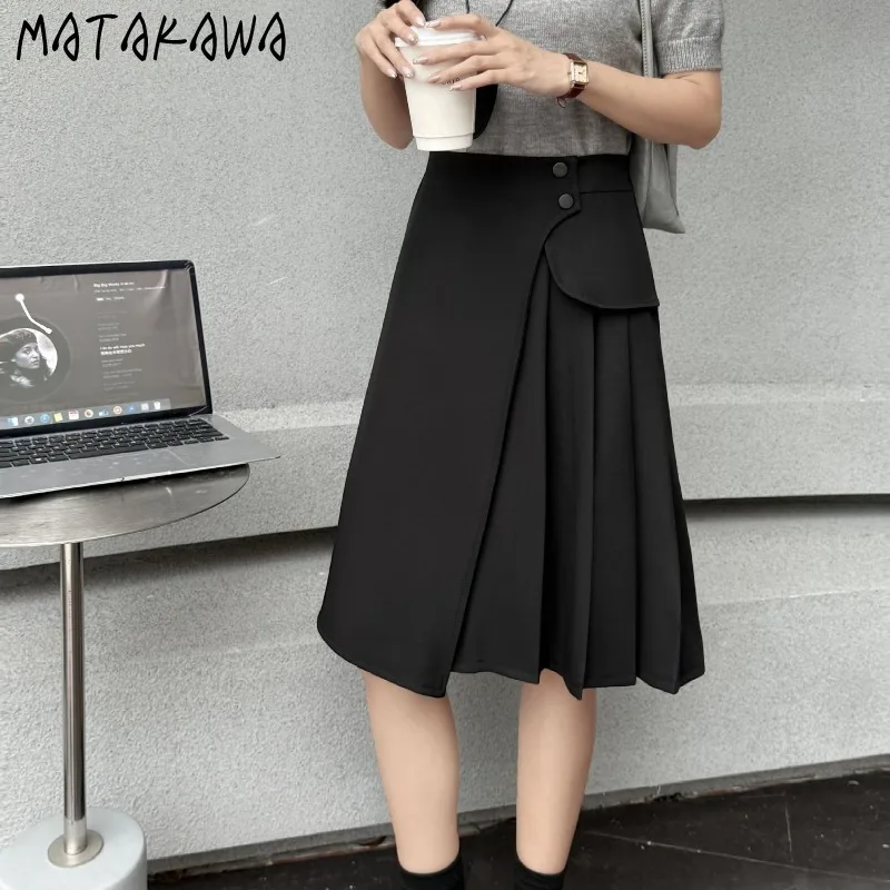Matakawa Irregular Pleated Skirts Woman Solid A-line Spring Autumn Long Skirt Korean Fashion Black Vintage Simple Jupe Femme
Matakawa Irregular Pleated Skirts Woman Solid A-line Spring Autumn Long Skirt Korean Fashion Black Vintage Simple Jupe Femme