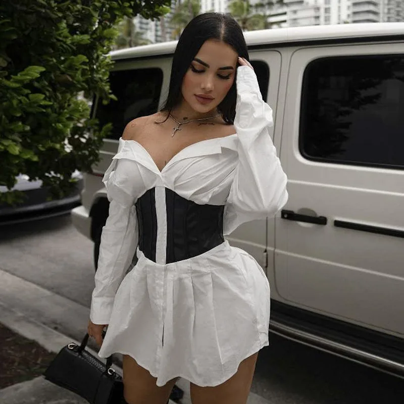 BKLD Women Clothing 2025 Autumn And Winter New Fashion Temperament Contrasting Color Slimming Sexy Off The Shoulder Shirt Dress
BKLD Women Clothing 2025 Autumn And Winter New Fashion Temperament Contrasting Color Slimming Sexy Off The Shoulder Shirt Dress