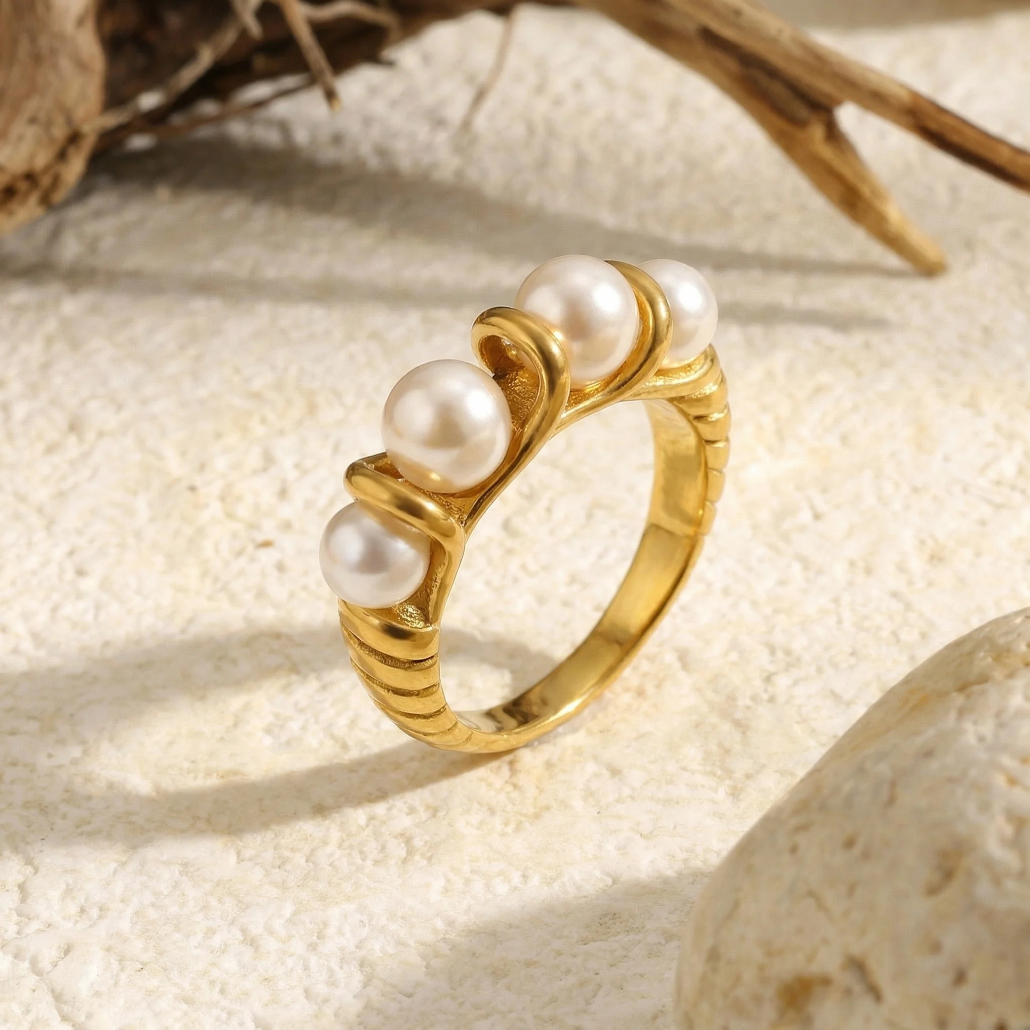 Women's Stainless Steel Plated 18K Gold Ring with Imitation Pearl Loop - Fashionable Jewelry Gift
Women's Stainless Steel Plated 18K Gold Ring with Imitation Pearl Loop - Fashionable Jewelry Gift