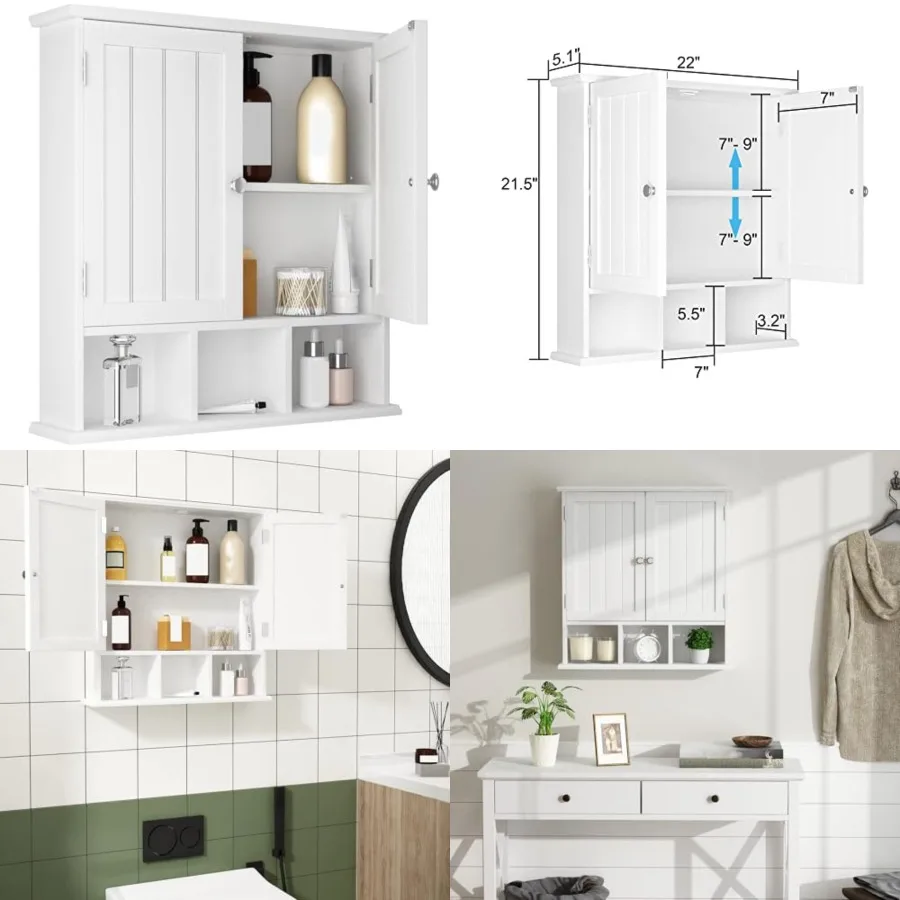Bathroom Cabinet Wall Mounted 2-Door with 3 Open Shelves, Wooden Medicine Cabinets with Adjustable Shelf, Space Saver Storage C
Bathroom Cabinet Wall Mounted 2-Door with 3 Open Shelves, Wooden Medicine Cabinets with Adjustable Shelf, Space Saver Storage C