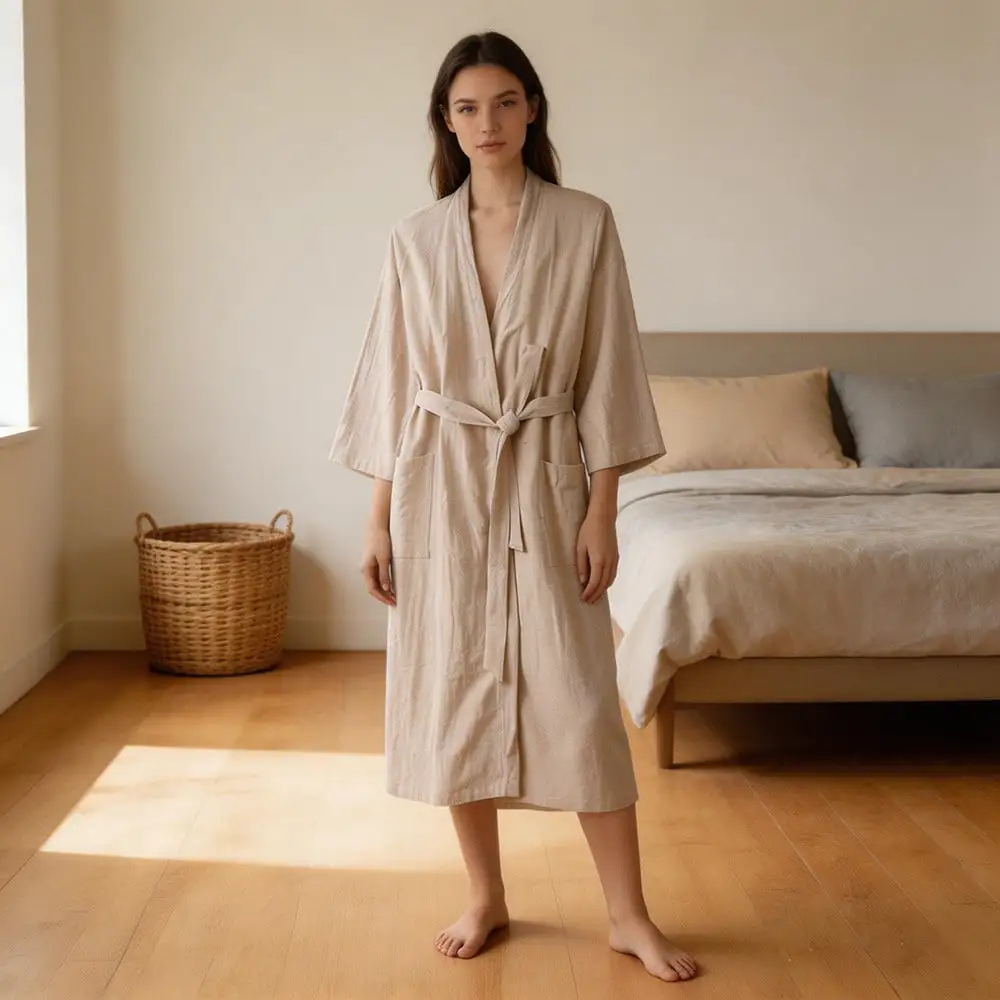 Solid Color Linen Kimono Bathrobe Nightgown Loose Men and Women Dressing Gown Sleepwear Nightwear Hotel Robe
Solid Color Linen Kimono Bathrobe Nightgown Loose Men and Women Dressing Gown Sleepwear Nightwear Hotel Robe