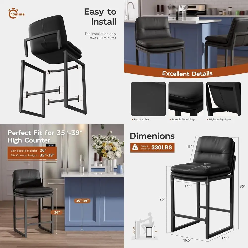 Set of 4 26 Leather-Back Metal Counter Stools for Kitchen Island or Bar Height
Set of 4 26 Leather-Back Metal Counter Stools for Kitchen Island or Bar Height