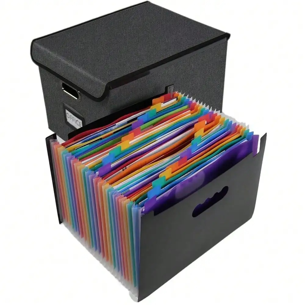 File Organizer Box With Folder, Accordion File Organizer 25 Pockets, File Folder Organizer With Lid For Home, Office, Schoolsss, Black
File Organizer Box With Folder, Accordion File Organizer 25 Pockets, File Folder Organizer With Lid For Home, Office, Schoolsss, Black