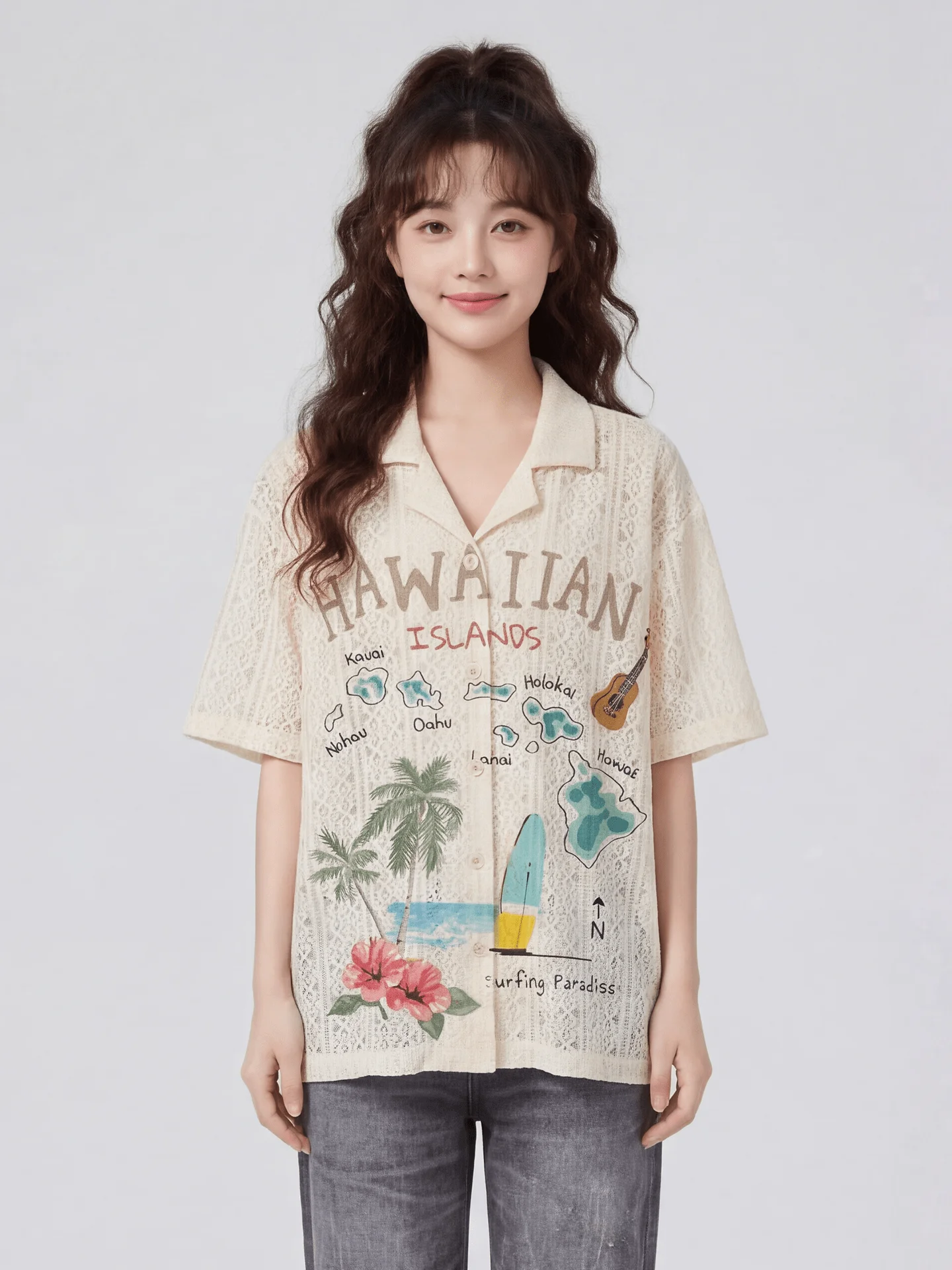 Travel Issuance Island Texture Loose Short Sleeve Printed Lace Shirt Versatile Casual Style Polyester Blend Breathable Summer...
Travel Issuance Island Texture Loose Short Sleeve Printed Lace Shirt Versatile Casual Style Polyester Blend Breathable Summer...