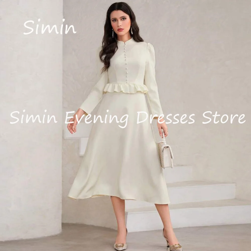 Simin Satin A-line O-neck Popular Ruffle Saudi Formal Prom Gown Tea-length Arab Evening Elegant Party dresses for women 2023
Simin Satin A-line O-neck Popular Ruffle Saudi Formal Prom Gown Tea-length Arab Evening Elegant Party dresses for women 2023