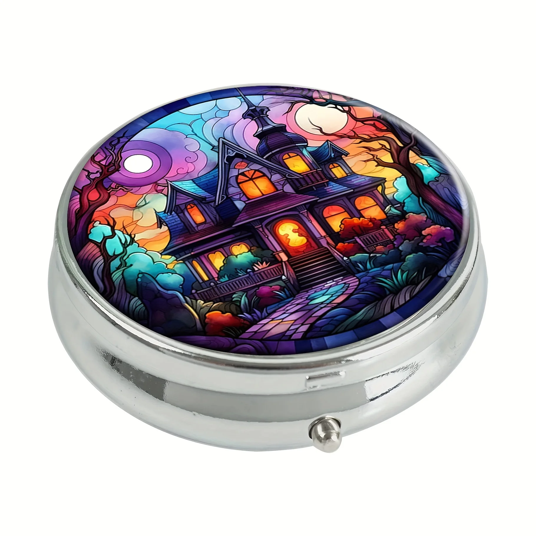 A horror castle round medicine box, 3 compartments mini pocket wallet medicine box,portable travel tablet vitamin storage box
A horror castle round medicine box, 3 compartments mini pocket wallet medicine box,portable travel tablet vitamin storage box