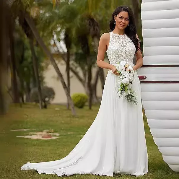 Lace Wedding Dresses Sleeveless Sexy Fashion Vestidos De Novia Court Train Appliques Crystal Sequines Robe De Mariée Custom-Made
Lace Wedding Dresses Sleeveless Sexy Fashion Vestidos De Novia Court Train Appliques Crystal Sequines Robe De Mariée Custom-Made