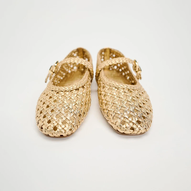 Золотая тканая балетная плоская обувь Mary Jane oes, женская голова, низкий каблук, модная корейская обувь с круглым носком, клейкая резиновая подошва 
Золотая тканая балетная плоская обувь Mary Jane oes, женская голова, низкий каблук, модная корейская обувь с круглым носком, клейкая резиновая подошва