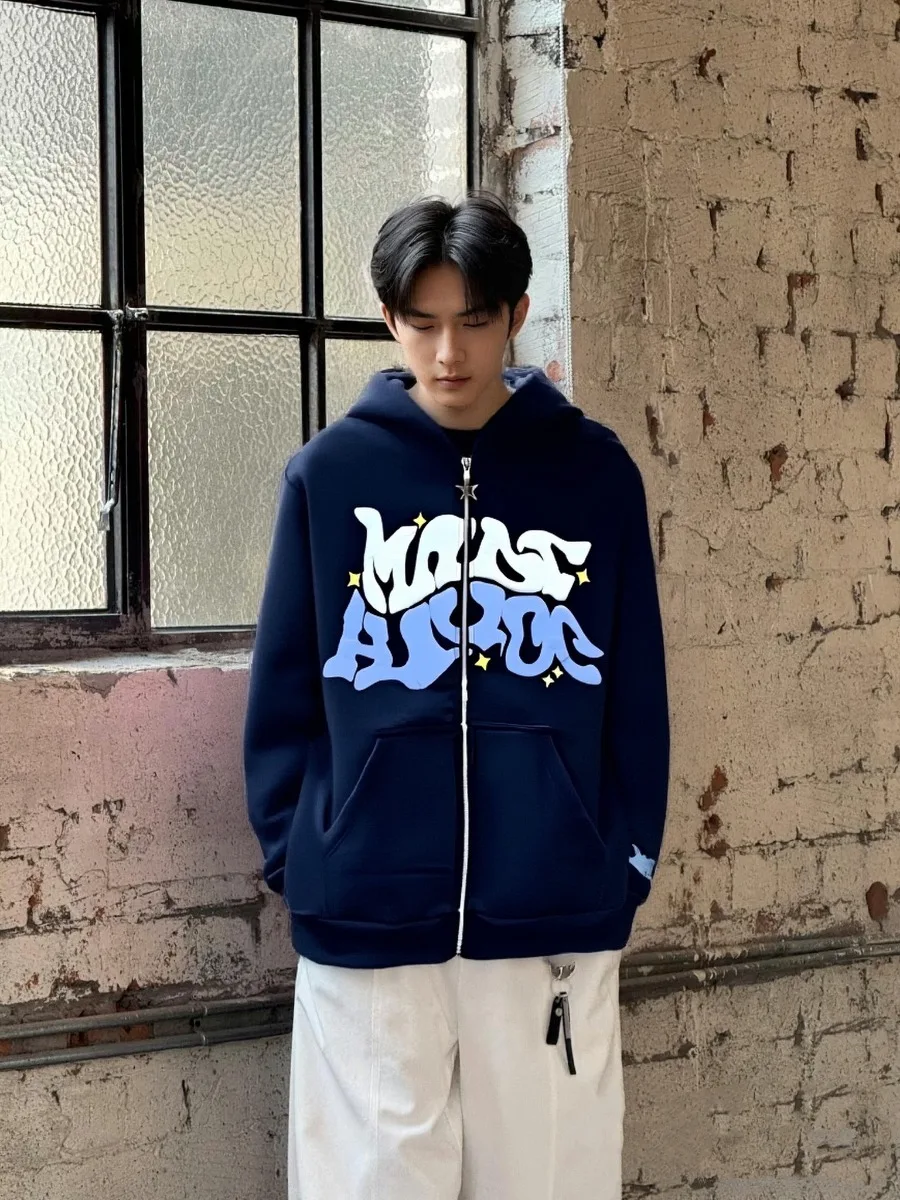 Letter Print Zip Up Y2K Hoodie Casual Long Sleeve Loose Sweatshirt Men's Outerwear
Letter Print Zip Up Y2K Hoodie Casual Long Sleeve Loose Sweatshirt Men's Outerwear