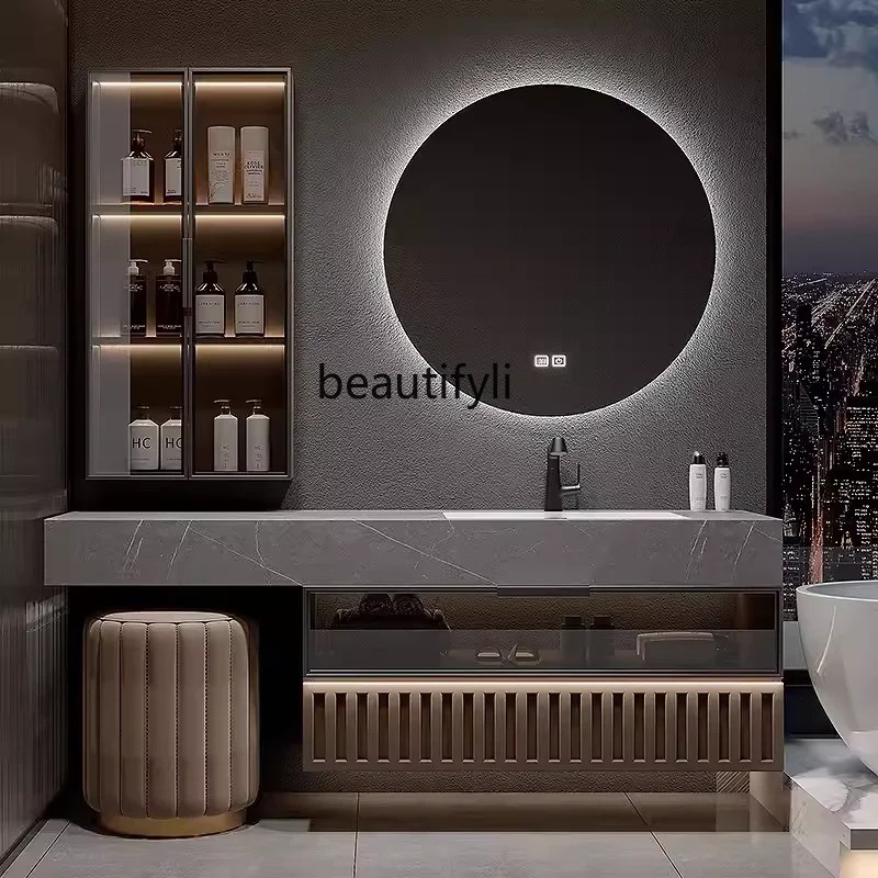 CC Bathroom Cabinet Slate Seamless Integrated Basin Bathroom Vanity Oak Wash Table Customized
CC Bathroom Cabinet Slate Seamless Integrated Basin Bathroom Vanity Oak Wash Table Customized