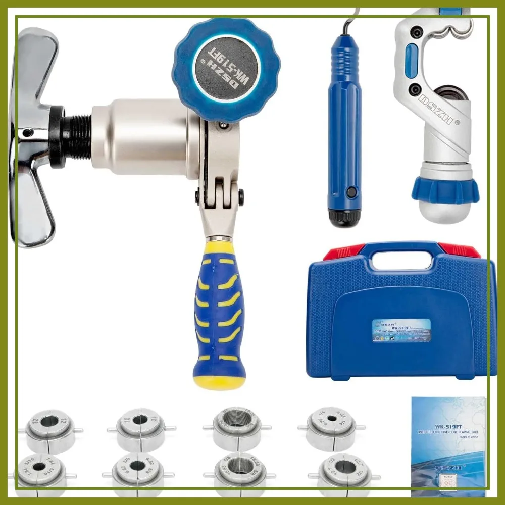 Flaring Tool Kit for 1/4"-3/4" Copper Pipe HVAC Flare Tool 45° Eccentric Tubing Flaring Tool with Pipe Cutter & Deburring Tool for Copper Brass Aluminum Pipes
Flaring Tool Kit for 1/4"-3/4" Copper Pipe HVAC Flare Tool 45° Eccentric Tubing Flaring Tool with Pipe Cutter & Deburring Tool for Copper Brass Aluminum Pipes