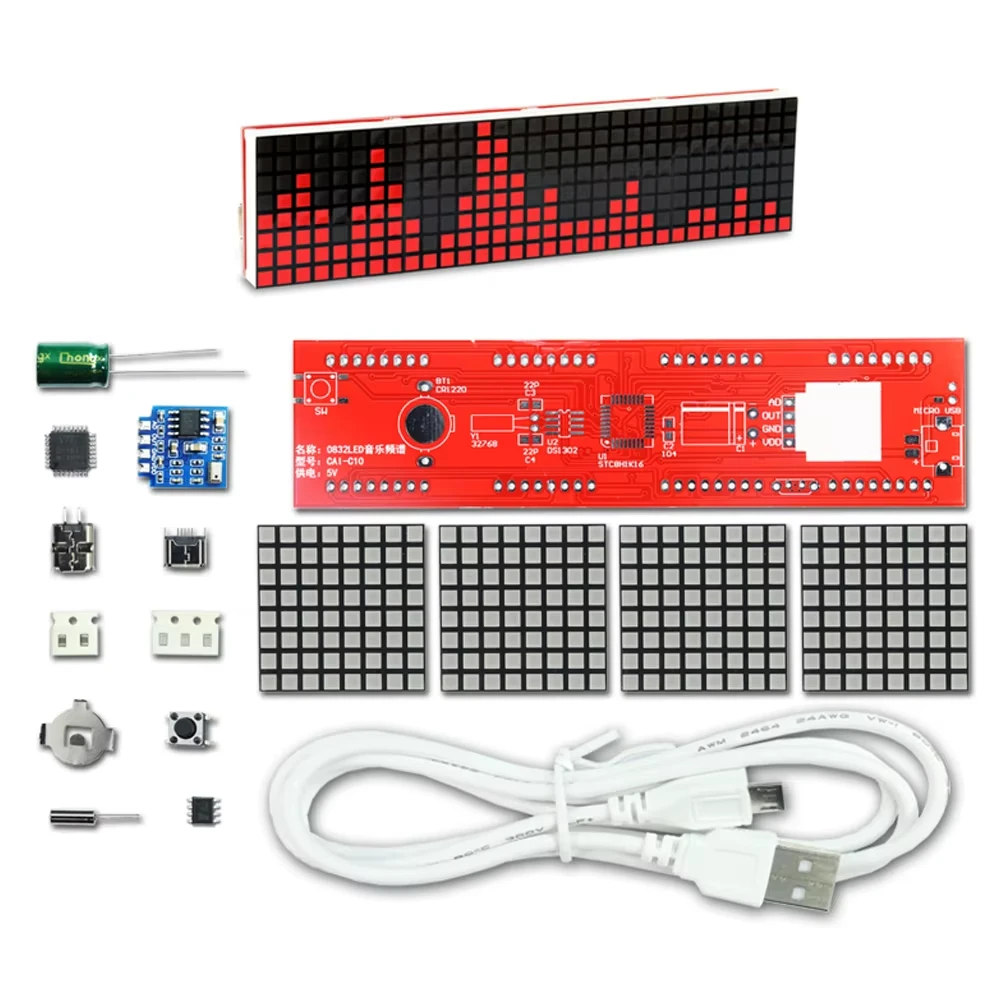 DIY LED Music Spectrum Kit DS1302 Clock USB Powered 18 Modes DIY Soldering Rhythm Light Plastic Electronic Time Display
DIY LED Music Spectrum Kit DS1302 Clock USB Powered 18 Modes DIY Soldering Rhythm Light Plastic Electronic Time Display