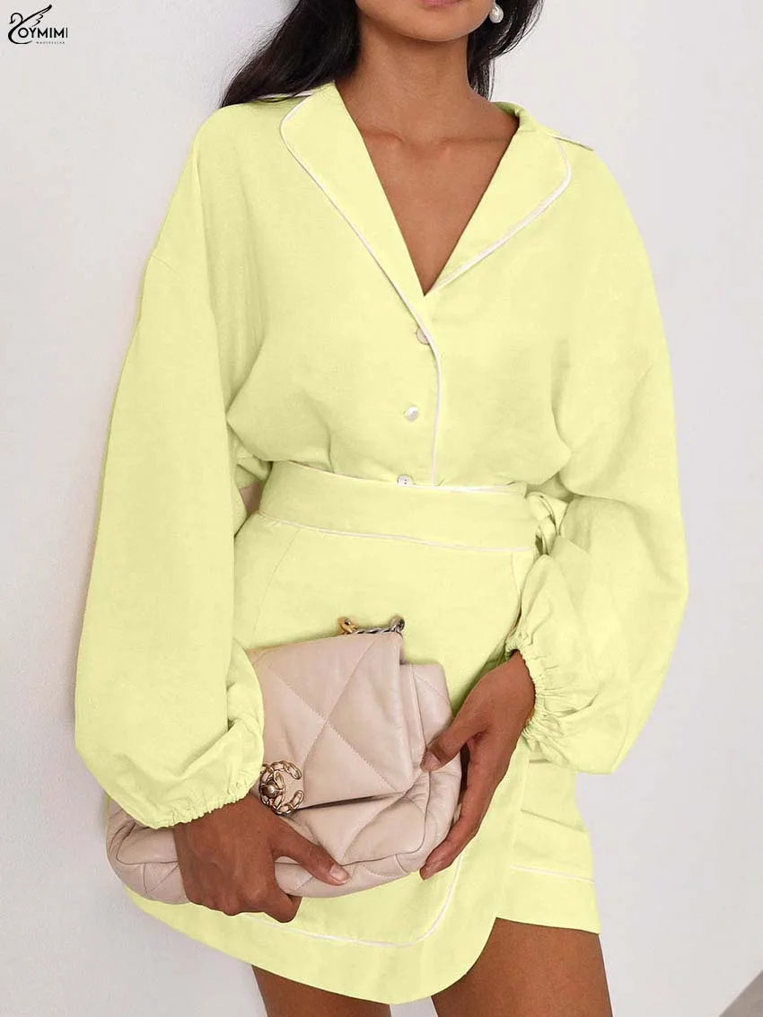Oymimi Fashion Yellow Cotton Women' S Clothes 2 Piece Sets Elegant Long Sleeve Single Breasted Shirts + Lace-Up Mini Skirts Sets
Oymimi Fashion Yellow Cotton Women' S Clothes 2 Piece Sets Elegant Long Sleeve Single Breasted Shirts + Lace-Up Mini Skirts Sets