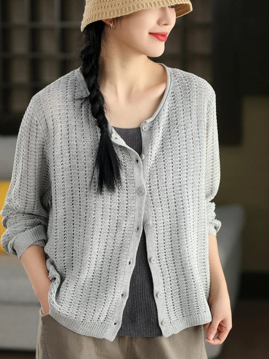 Женский вязаный льняной кардиган в стиле ретро, весенне-летний, ажурный, с длинными рукавами, стандартной длины, на пуговицах
Женский вязаный льняной кардиган в стиле ретро, весенне-летний, ажурный, с длинными рукавами, стандартной длины, на пуговицах