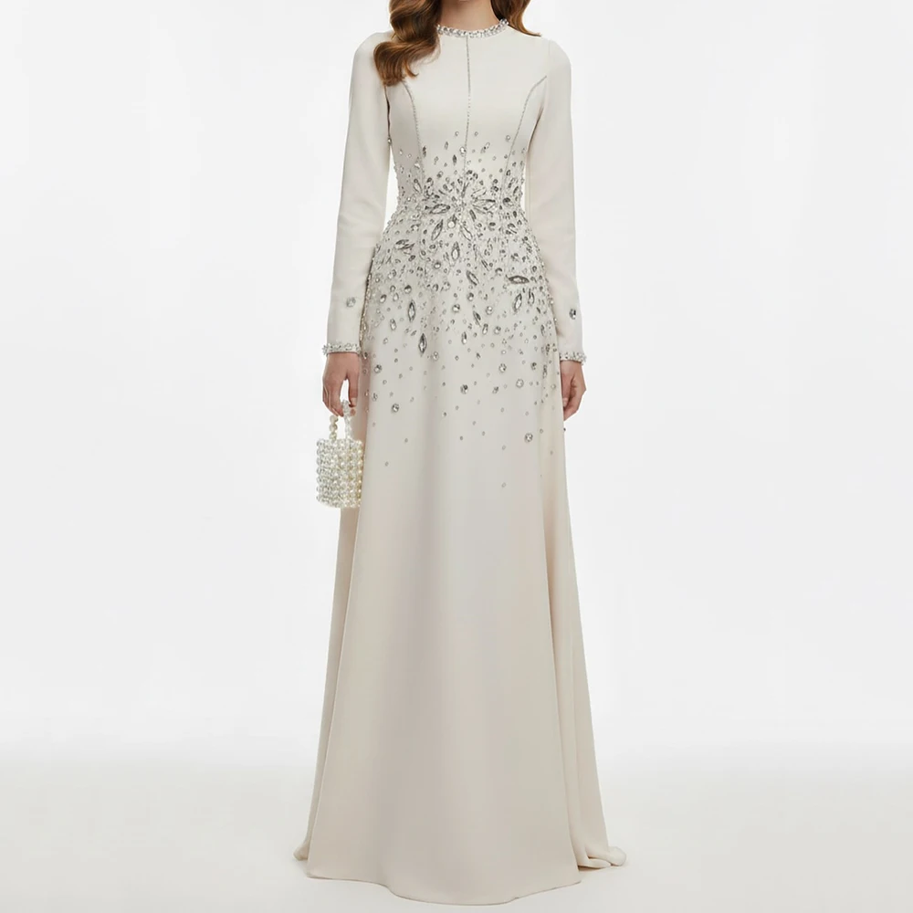 Вечерние платья трапециевидной формы по индивидуальному заказу, длиной до пола, с круглым вырезом и длинными рукавами, платье для выпускного вечера, модное кристальное простое драпированное изысканное вечернее платье
Вечерние платья трапециевидной формы по индивидуальному заказу, длиной до пола, с круглым вырезом и длинными рукавами, платье для выпускного вечера, модное кристальное простое драпированное изысканное вечернее платье