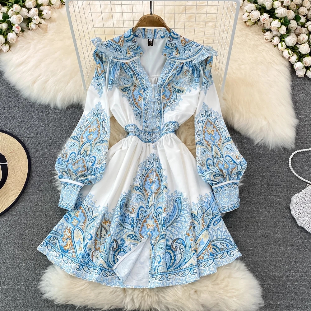 Fresh Light Blue Printed Dress 2024 New Summer Women's V-neck Single Breasted Lantern Long Sleeve High Waisted A-line Dresses
Fresh Light Blue Printed Dress 2024 New Summer Women's V-neck Single Breasted Lantern Long Sleeve High Waisted A-line Dresses