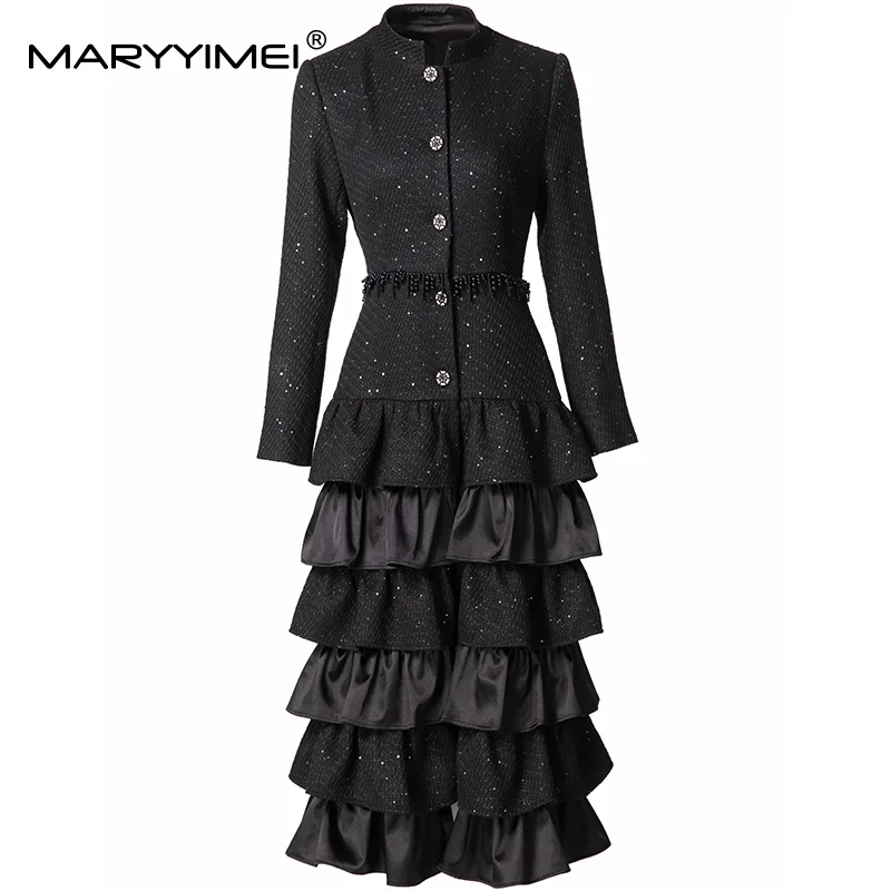 MARYYIMEI Fashion Summer New Arrival Women's Coat Stand collar Single-Breasted Tiered Ruffles Long-Sleeve Sequins S-4XL Overcoat
MARYYIMEI Fashion Summer New Arrival Women's Coat Stand collar Single-Breasted Tiered Ruffles Long-Sleeve Sequins S-4XL Overcoat