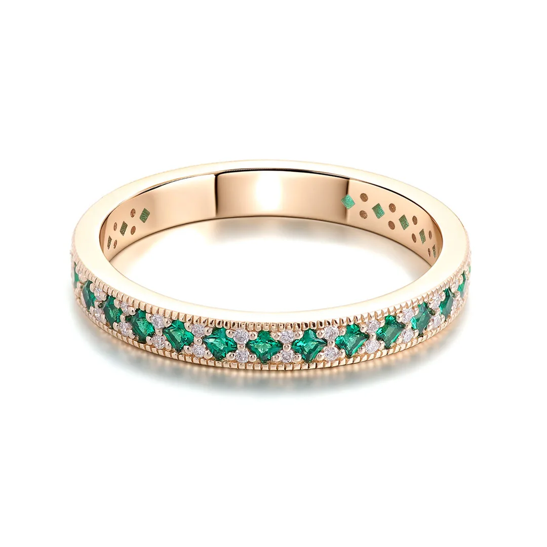 Provence 14K Yellow Gold Anniversary Band Princess Cut Lab Emerald With Round Moissanite Diamonds For Women Personalized Gift
Provence 14K Yellow Gold Anniversary Band Princess Cut Lab Emerald With Round Moissanite Diamonds For Women Personalized Gift