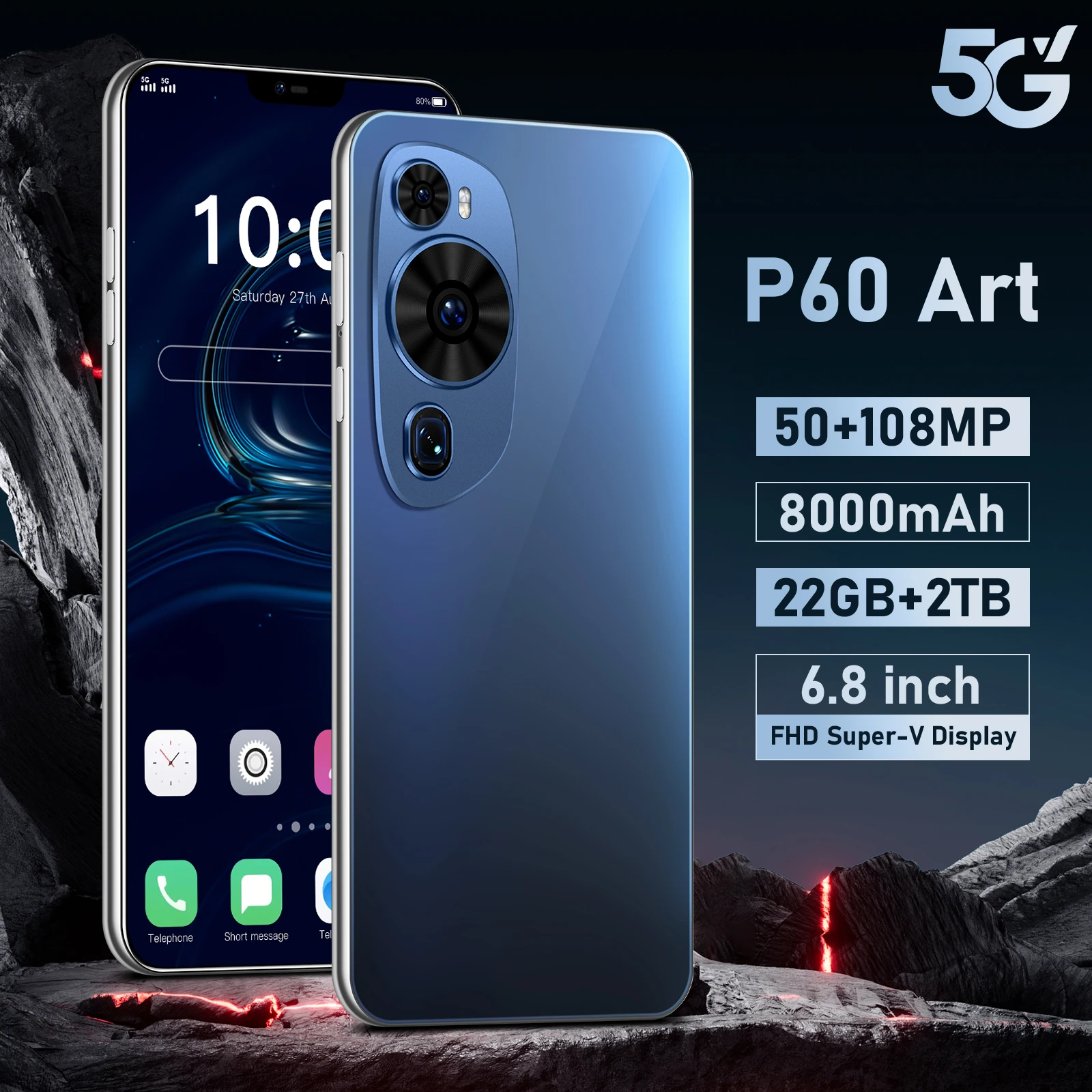 【World premiere】P60 Art 5G Smartphone 6.8'' HD+ IPS 120Hz Display 108MP AI Main Camera GPS Android 14 Mobile Phone Celulares
【World premiere】P60 Art 5G Smartphone 6.8'' HD+ IPS 120Hz Display 108MP AI Main Camera GPS Android 14 Mobile Phone Celulares